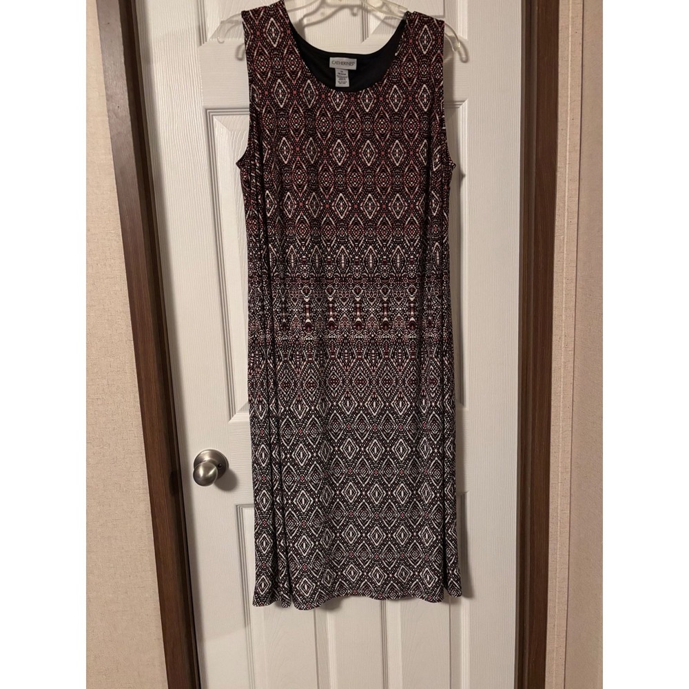 Catherines Womens 1X 18/20W Geometric Diamond Ikat Print Sleeveless Midi Dress